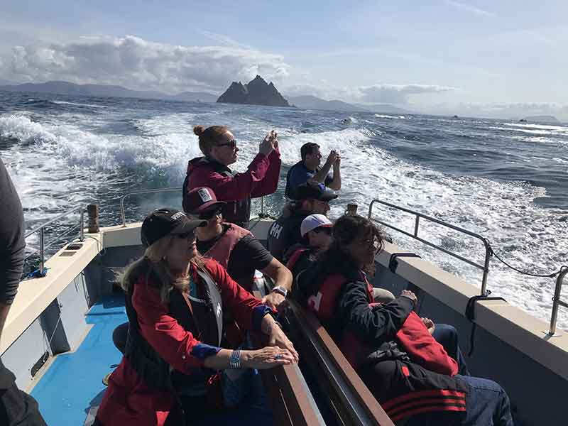 Passengers enjoying the views on a Skellig Michael Eco Tour boat.