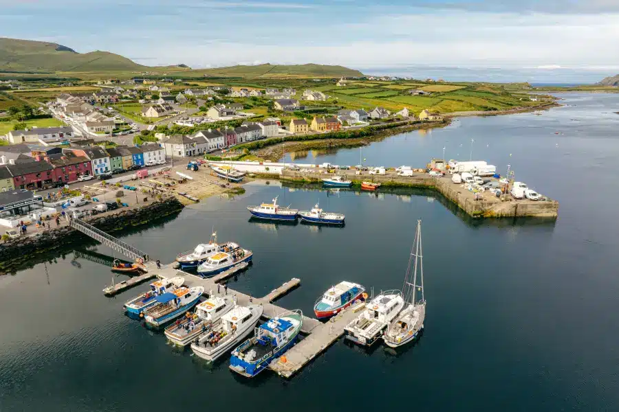 Portmagee Harbour departure point for the Skellig Michael tours with boats and scenic village